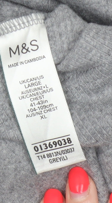 Marks & Spencer Men Grey L Long Sleeve Crew Neck Cotton Blend Top