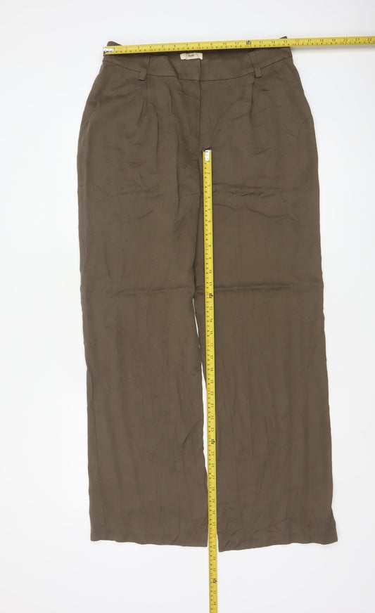 Hush Women’s Brown Size 12 Wide-Leg Lyocell Trousers Tailored Pockets