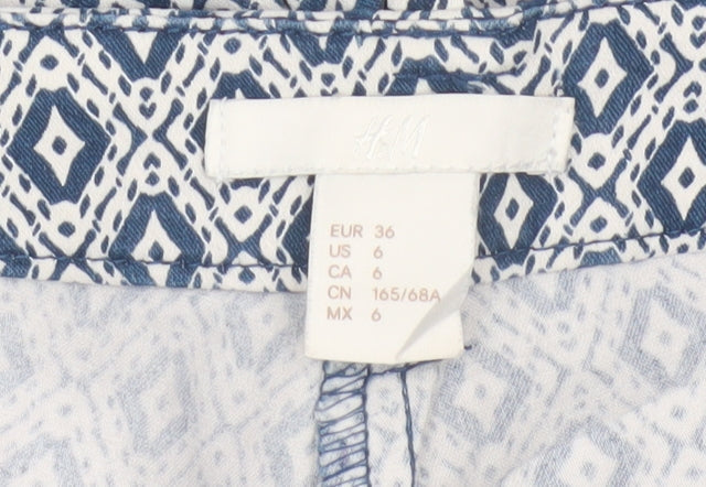 H&M Women’s Blue Geometric Print Skinny Stretch Trousers UK 8