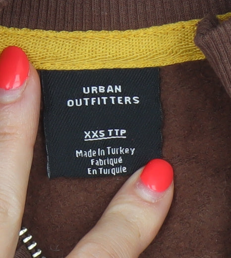 Urban Outfitters Women Brown Green 2XS Bomber Jacket Logo Full Zip