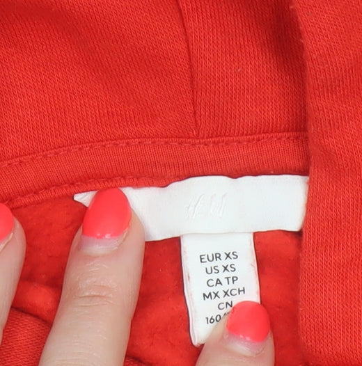 H&M Women’s Red XS Full Zip Hooded Oversized Crop Hoodie