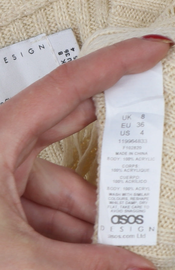 Additional view of ASOS Design Women Ivory UK 8 Relaxed Fringe Open Knit Jumper
