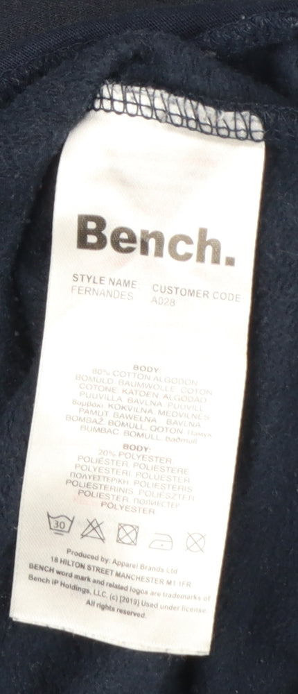 Bench Men’s Navy L Full Zip Logo Hooded Fleece Sweatshirt Hoodie
