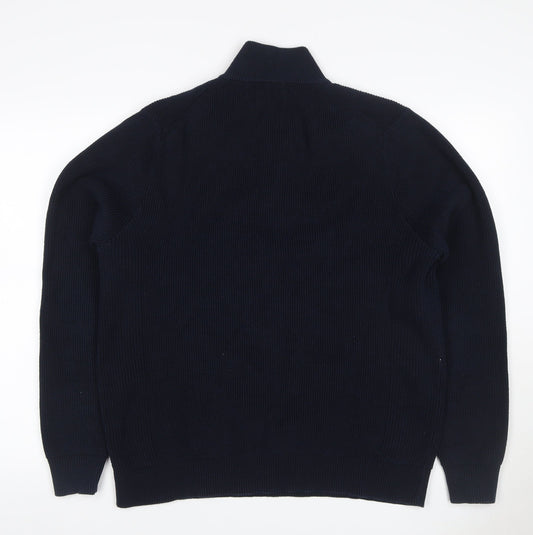 Marks & Spencer Men Blue XL 1/4 Zip Rib Knit Jumper