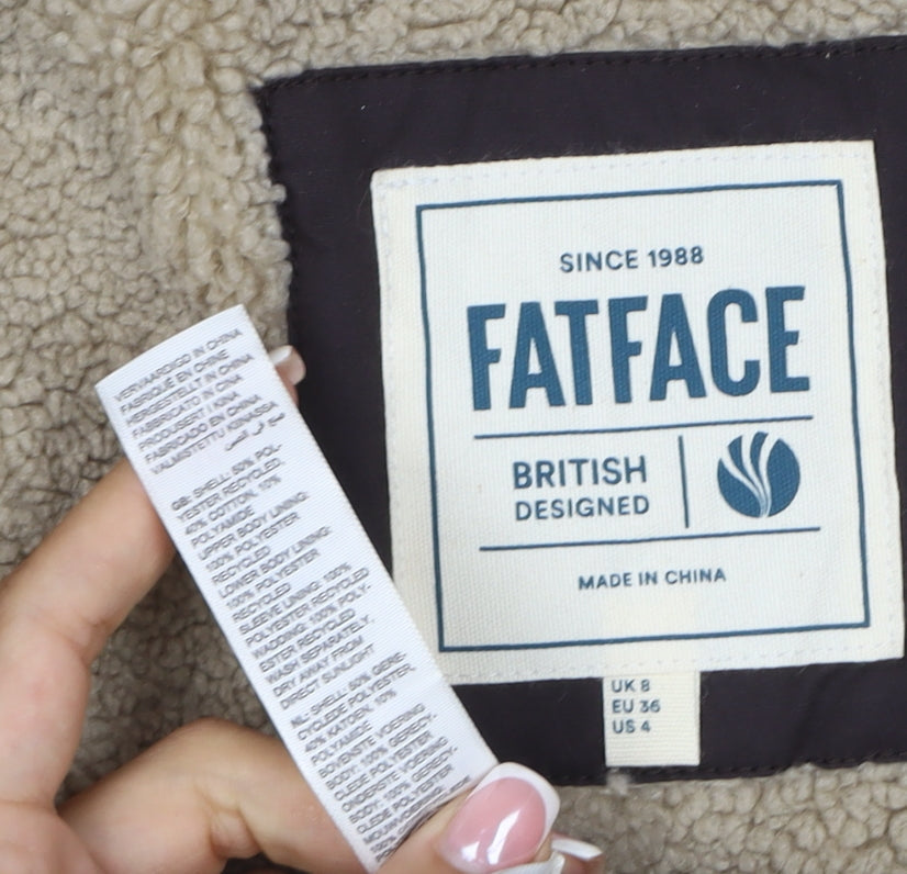 FatFace Women Brown UK 8 Hooded Parka Sherpa Lined Cotton Blend
