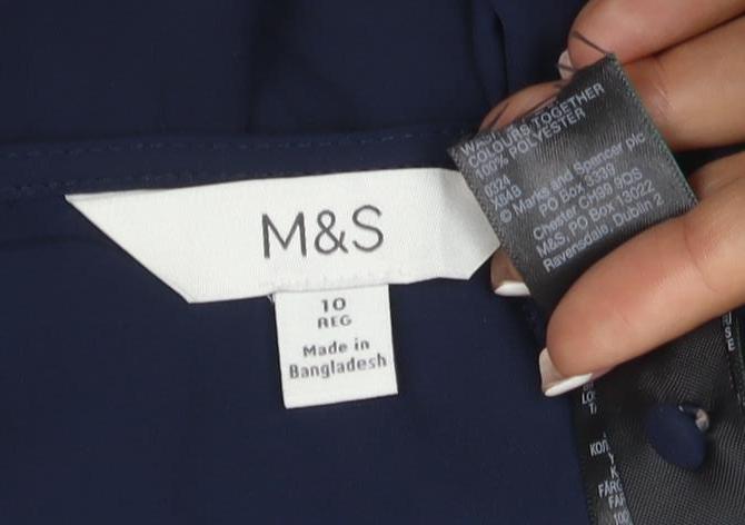 Marks and Spencer Women Blue Size 10 V-Neck Puff Sleeve Blouse