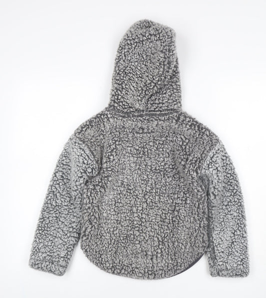 Abercrombie & Fitch Girls Grey 7-8 Years Sherpa Fleece 1/4 Zip Hoodie