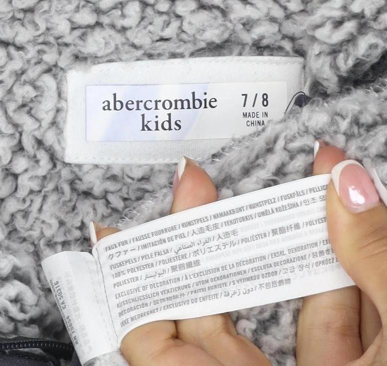 Abercrombie & Fitch Girls Grey 7-8 Years Sherpa Fleece 1/4 Zip Hoodie