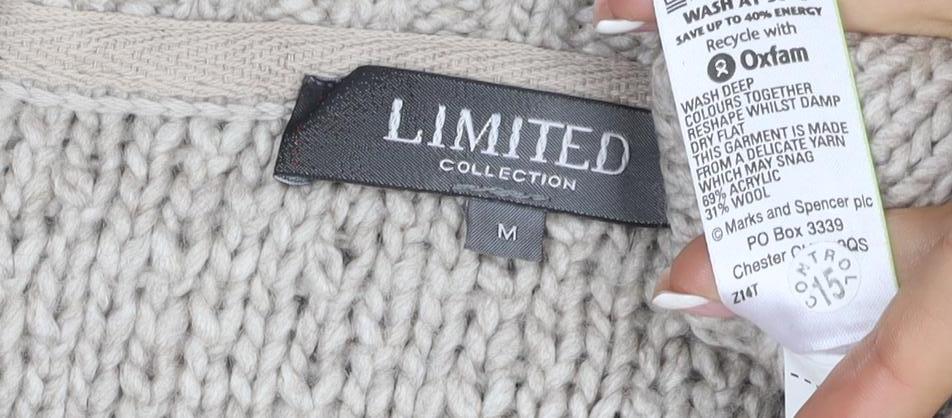 Marks and Spencer Women Beige M Chunky Knit Wool Blend Jumper