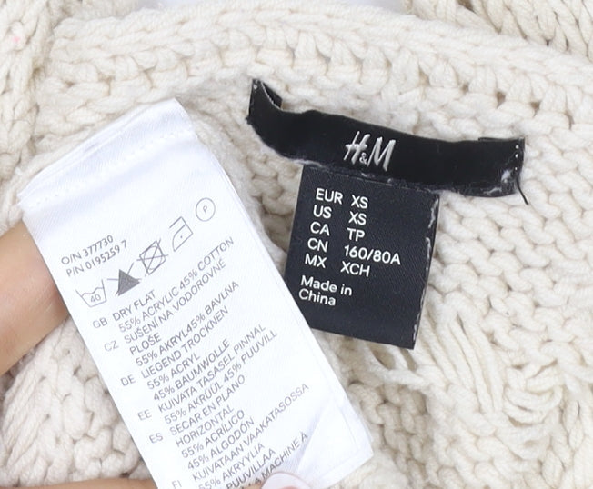 H&M Women Ivory XS Cable Knit Chunky Pullover Jumper Cotton Blend