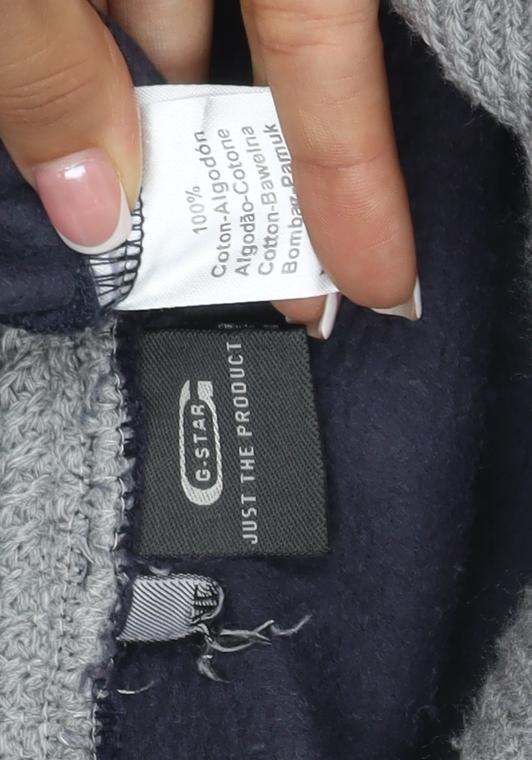 Brand and care label for G-Star RAW Men’s Navy M Pullover Hoodie Half Zip Cotton Elbow Patches