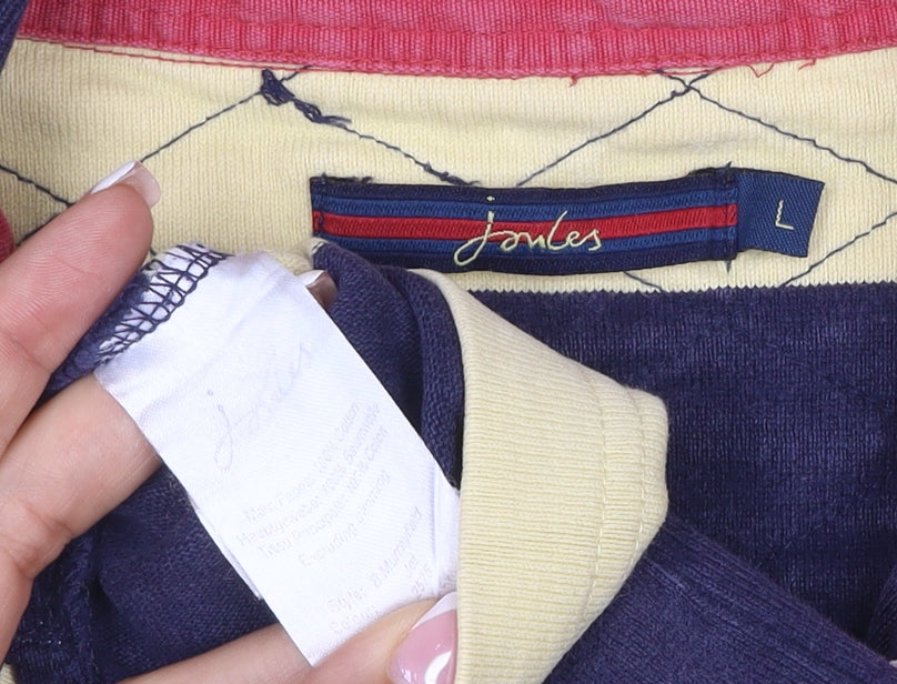 Joules Men L Multicoloured Striped Henley Rugby Sweatshirt Logo
