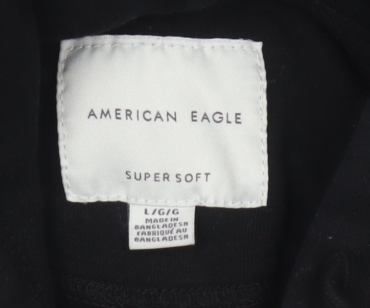 American Eagle Men’s Black L Full Zip Hooded Fleece Logo Hoodie
