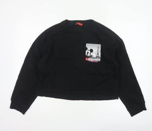 Zara Disney Women Black M Pullover Sweatshirt Mickey Paris Graphic