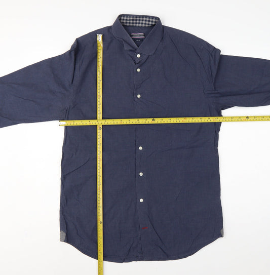 Tommy Hilfiger Men Blue 16.5 Slim Fit Linen Button Down Shirt