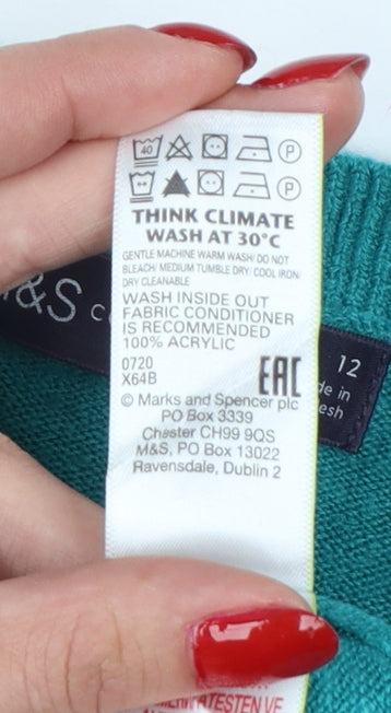 Marks & Spencer Women Green Size 12 Crew Neck Knit Pullover Jumper
