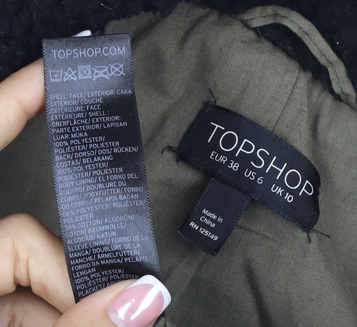 Topshop Women’s Black Borg Fleece Zip Jacket UK 10 Lined