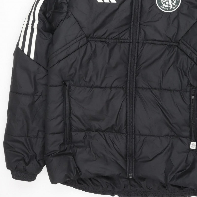 adidas Men Black M Puffer Jacket Hooded Macclesfield FC Quilted Logo