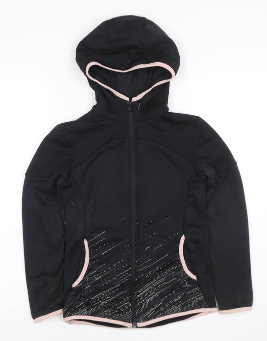 Decathlon Girls Black Pink Full Zip Sports Hoodie 10-11 Years