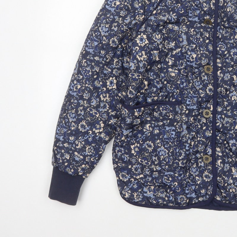 VRS Woman Women's Blue Floral Quilted Jacket Size S Button Padded