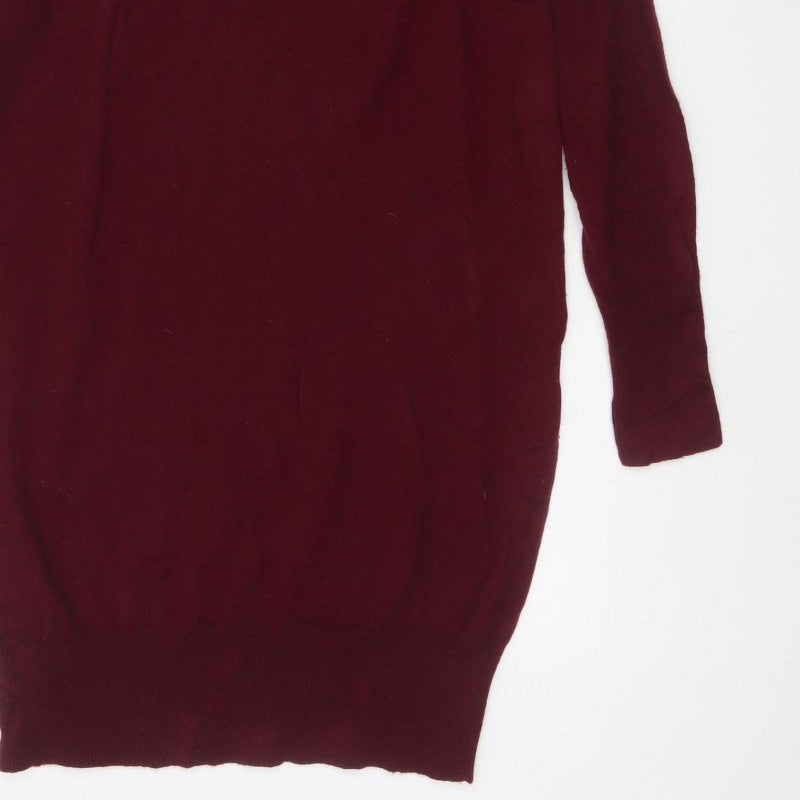 Jaeger Women Red L Tunic Jumper Round Neck Long Sleeve Knit
