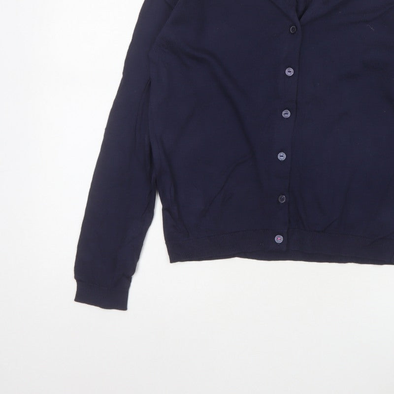 Joules Women Blue UK 12 Cotton Button-Up Round Neck Cardigan