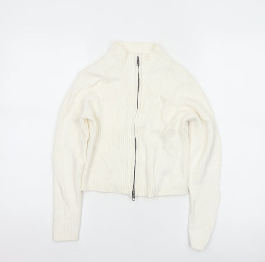 M&S Girls Ivory Full Zip Rib Knit Cotton Jumper Cardigan 9-10 Years