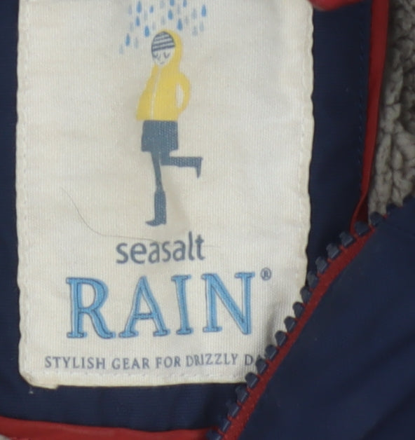 Seasalt Women Blue UK 14 Janelle Hooded Long Waterproof Rain Coat