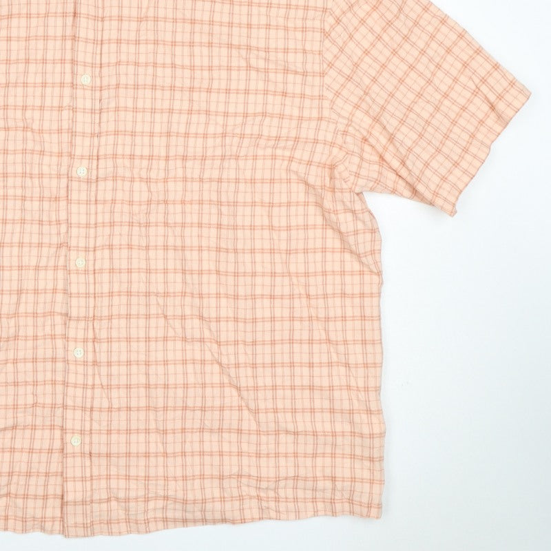 Cotton On Men’s Pink Check Linen Short Sleeve Button-Up Shirt L