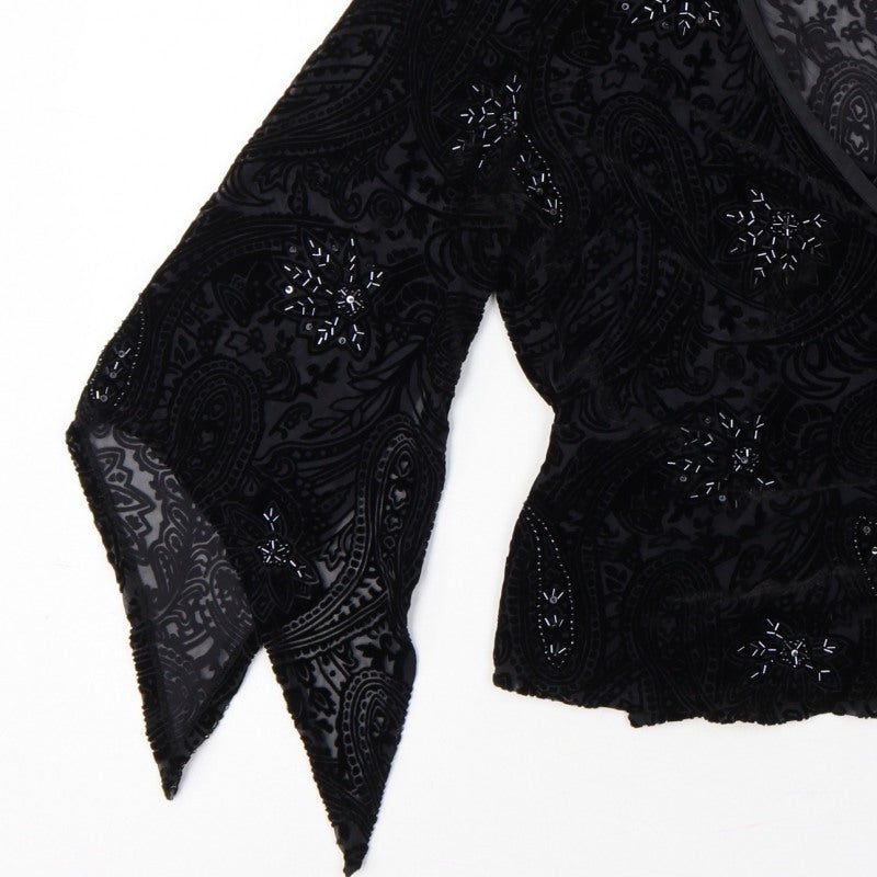 East Women Black UK 14 Beaded Silk Blend Paisley Wrap Blouse