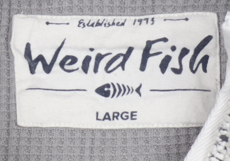 Weird Fish Men’s Grey Large 1/4 Zip Knit Sweatshirt Organic Cotton