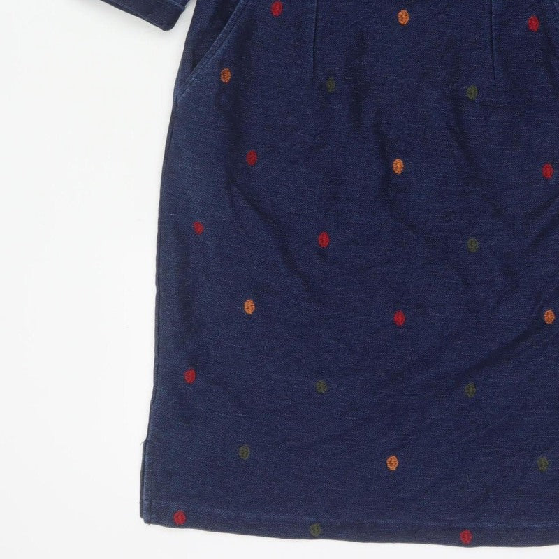 White Stuff Women Blue UK 10 Polka Dot Embroidered Pencil Dress