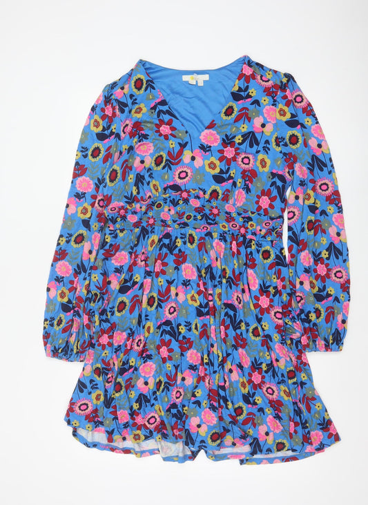 Boden Women Blue Floral Fit & Flare Jersey Dress UK 14 Long Sleeve
