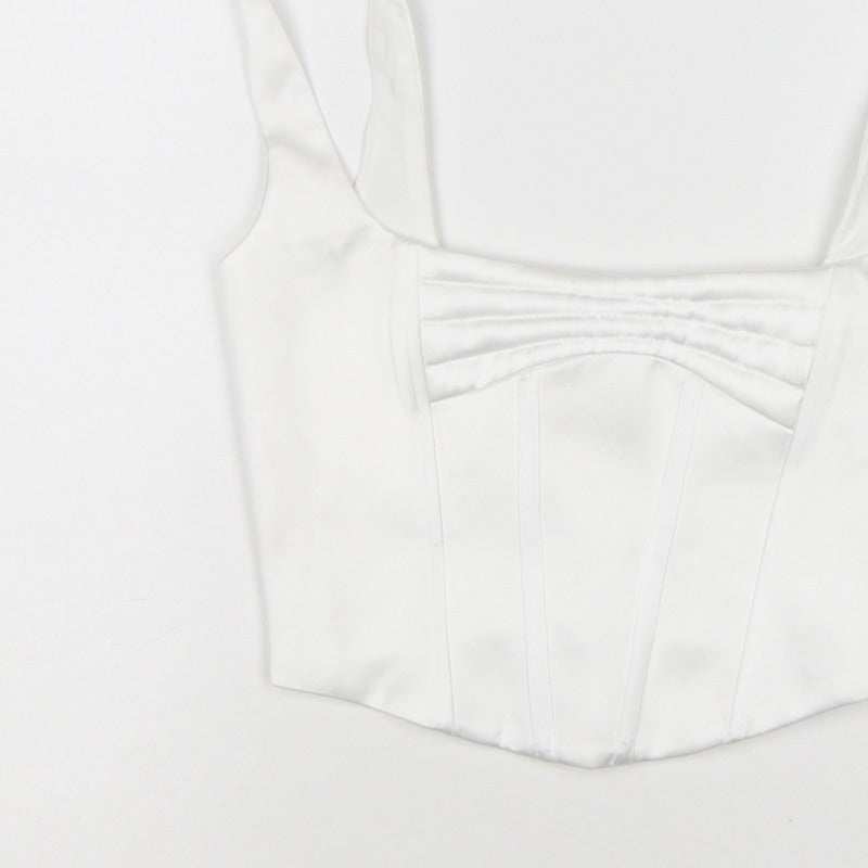 ZARA Women White M Cropped Satin Corset Camisole Tank Top