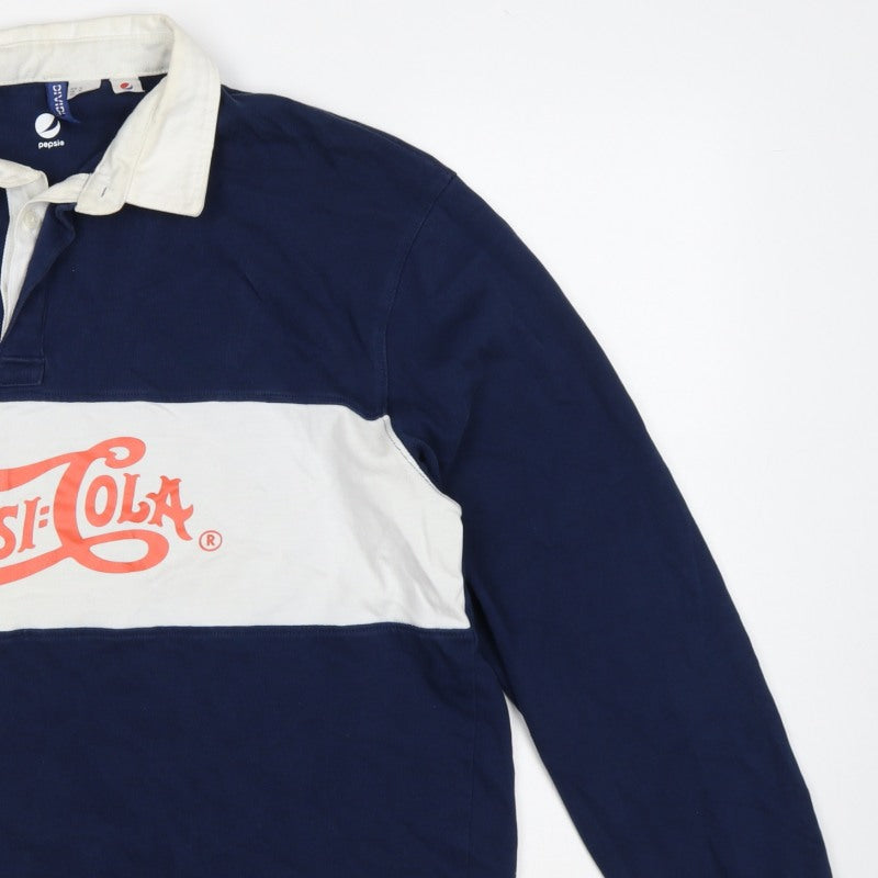 Pepsi Women’s XL Navy Colourblock Logo Collared Henley Sweatshirt
