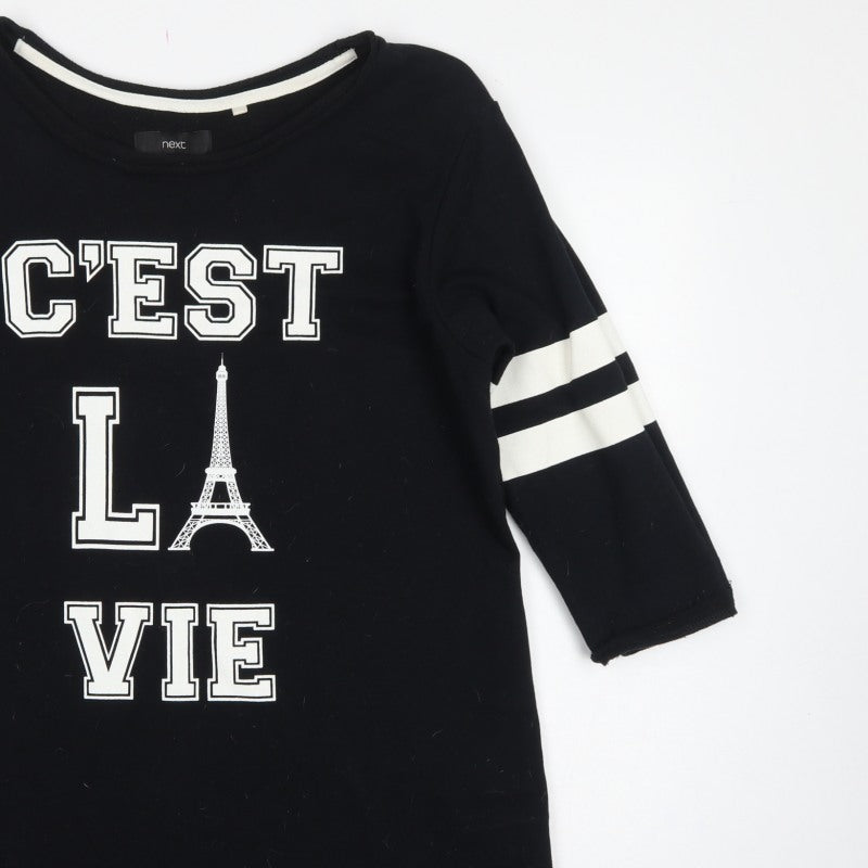 Next Women Black Size 18 T-Shirt Dress Paris Graphic Stripe Sleeve