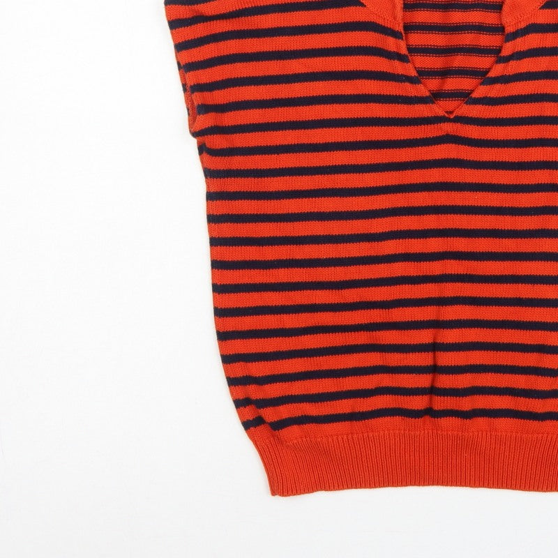 A.P.C. Women Orange Navy Stripe Pima Cotton V-Neck Sleeveless Jumper S