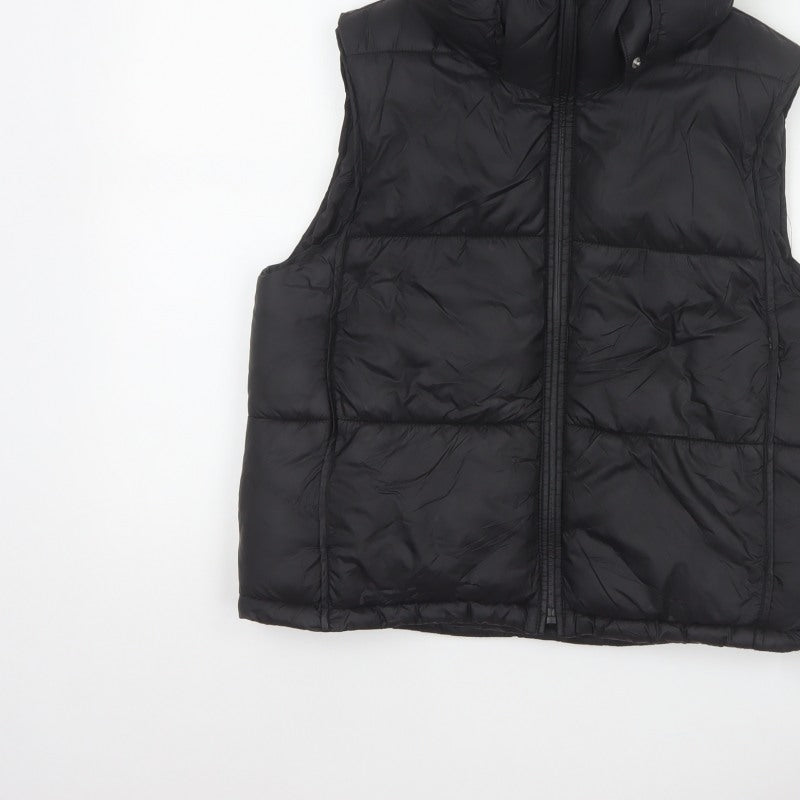 Zara Women Black XS Hooded Puffer Waistcoat Quilted Full Zip