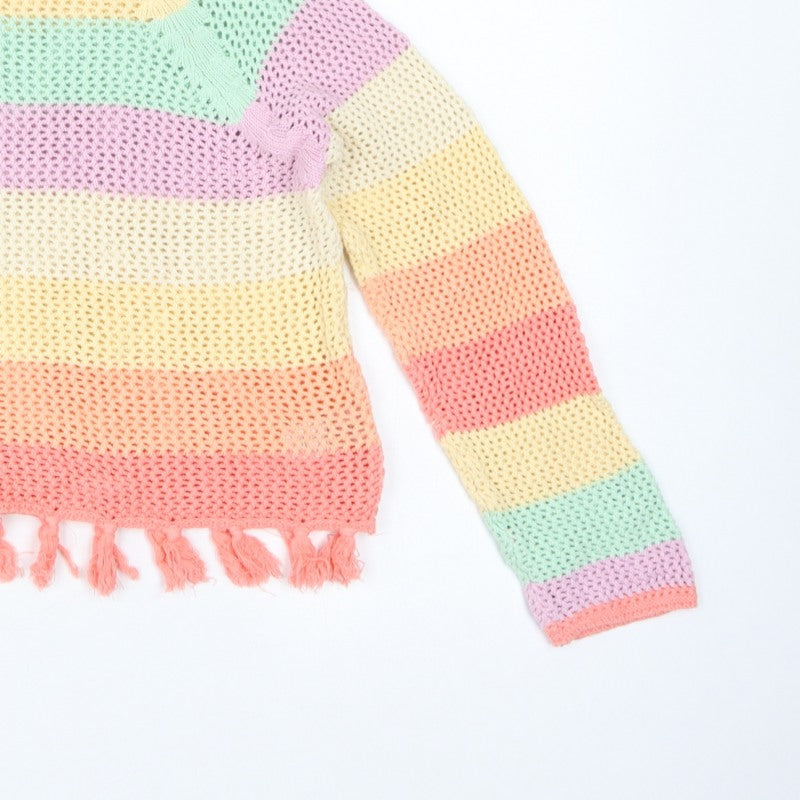 Additional view of Next girls’ multicoloured 11 years cotton knit striped tassel jumper
