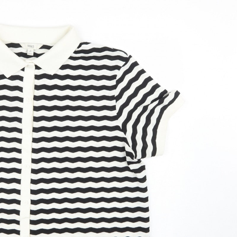 Marks & Spencer Women Black White Striped Size 20 Jersey Polo Shirt