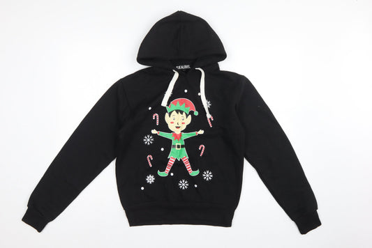 Be Jealous Girls Black L Pullover Christmas Elf Graphic Hoodie