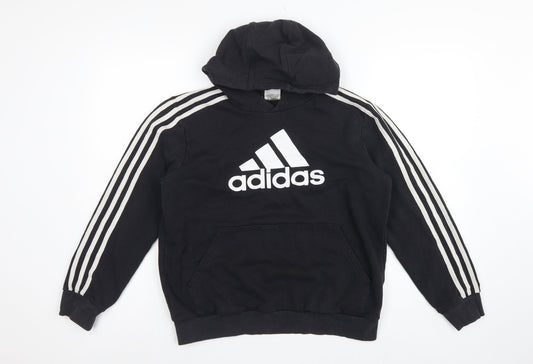 adidas Boys Black 13-14 Years Pullover Hoodie Logo 3 Stripe