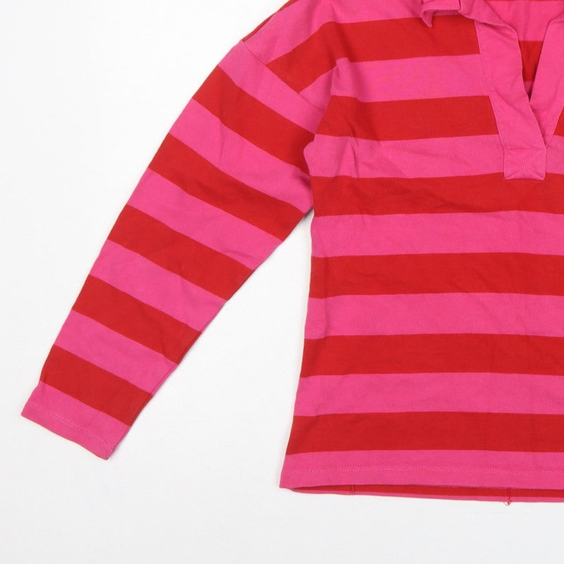 Next Women Pink Red Striped Long Sleeve Polo Top Size S