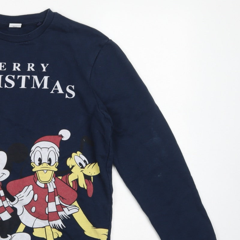 Disney Womens Navy S Pullover Christmas Mickey Friends Sweatshirt