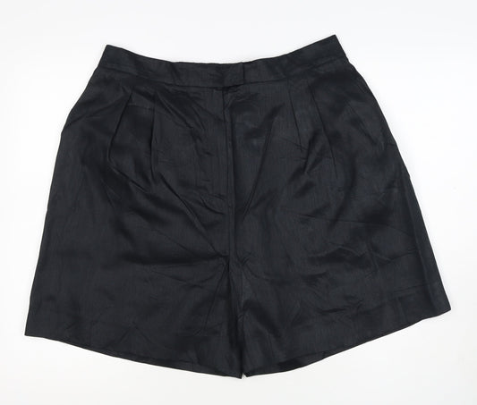 Jaeger Women’s Black Linen Bermuda Shorts UK 18 Flat Front