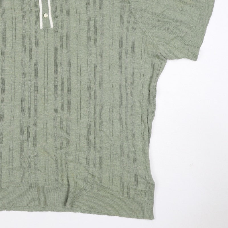 American Eagle Men Green XL Textured Knit Short Sleeve Polo Shirt