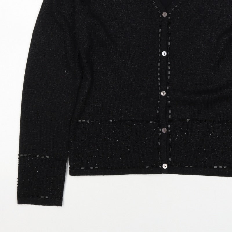 Marks and Spencer Women’s Black UK 14 V-Neck Button Knit Cardigan