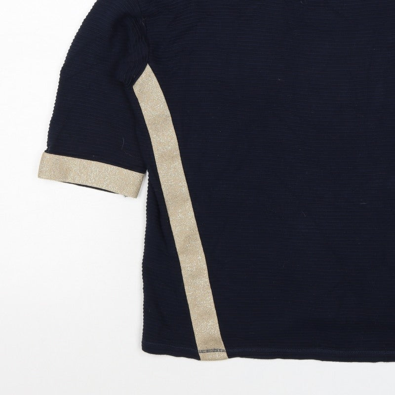 Betty Barclay Women Blue Gold Stripe Ribbed Jersey Top UK 10 3/4 Sleeve