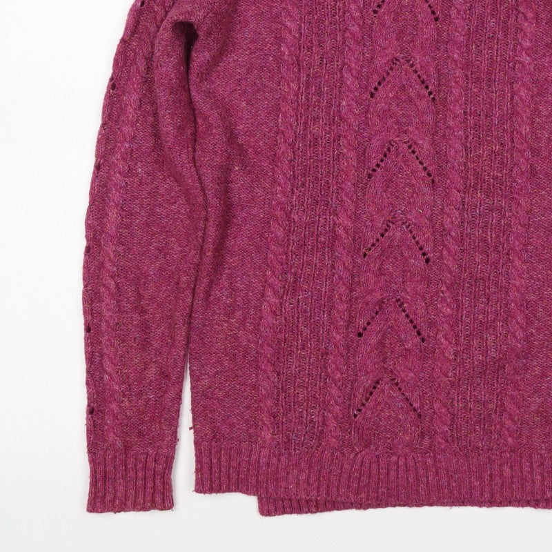 FatFace Women’s Pink Size 12 Cable-Knit Lambswool Crew Neck Jumper