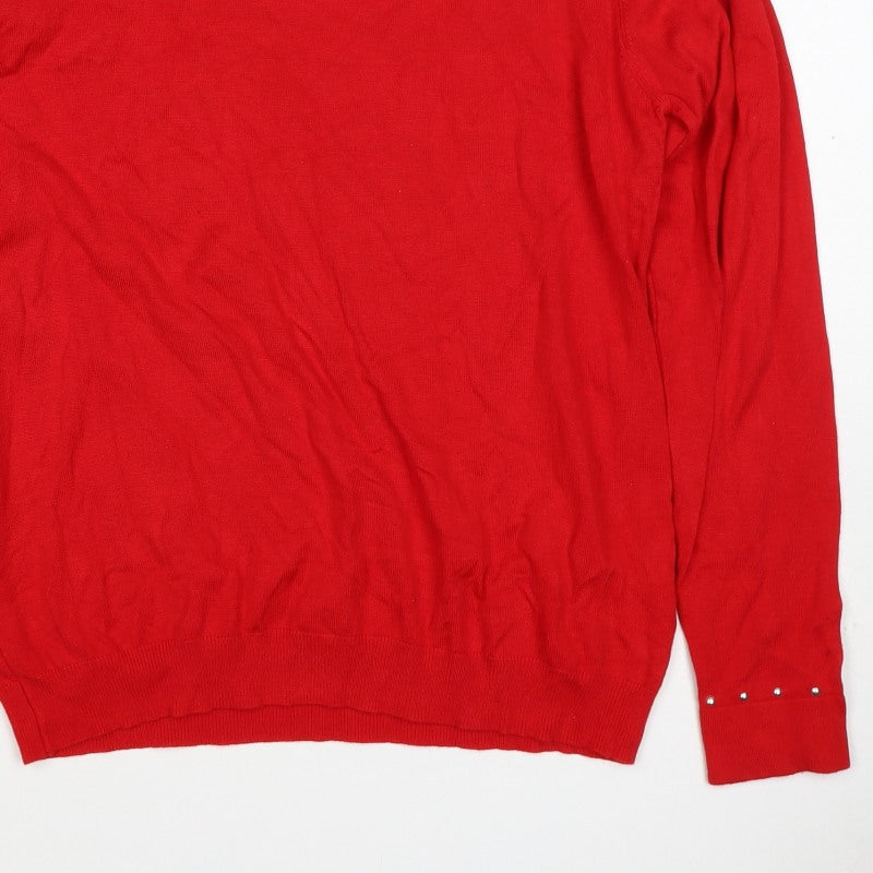 Bassini Women’s Red M Mock Neck Studded Zip Knit Jumper